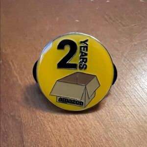 Amazon Yellow '2 Years' Enamel Pin with Box Graphic